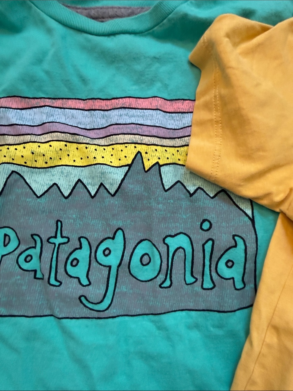 Patagonia Yellow Surf Graphic Tee & Teal Logo Tee - Picture 5 of 6